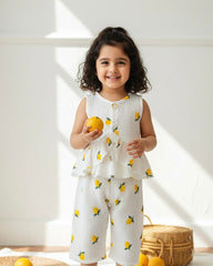 Baby Girls Lemon Print Camisole & Pants Set – Chiffon Ruffle Hem 2pcs Summer Outfit