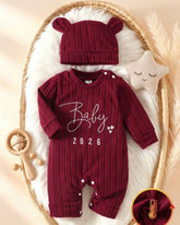 Newborn Baby Autumn Meroon Comfortable Romper + Hat