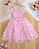 Girls 3D Pink Butterfly Embroidery Tulle Princess Dress