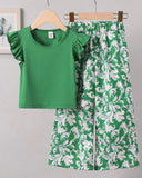 Girls’ Green Flutter Sleeve Co-Ord Set