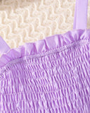 Tween Girl Purple Colorblock Shoulder Ruffle Hem Cami Dress