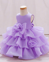 Girls Purple Floral Sleeveless Fluffy Cake Dress