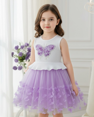 Girls Butterfly Princess Dress with 3D Floral Tulle Skirt