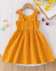 Striped 3D Bow Hollow Floral Wide Strap A-Line Dress
