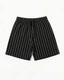 Black Striped Summer Loose Fit Shorts For Men