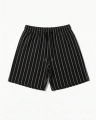 Black Striped Summer Loose Fit Shorts For Men