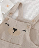 2pcs Baby Boy Cartoon Bear Knit Outfit – Short Sleeve Pullover & Bib Overalls Set