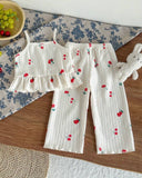 2Pcs Baby Girls Printed Embroidered Cherry Top & Pants Set – Summer Outfit
