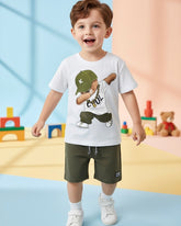 2pcs Boy Graphic Print Short Sleeve T-Shirt And Shorts