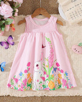 Baby Girl Pink Floral & Rabbit Print Suspender Dres