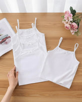 5pcs Girls White Milk Silk Camisole Set with White Bow