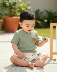 Baby Boy Bear Green Ribbed Summer Set