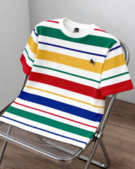 Men's Colorful Striped Crew Neck Short Sleeve T-Shirt