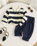 Baby Boy Cartoon Bear Striped Knitted 2-Piece Winter Outfit