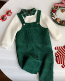 Baby Boy Mama’s Mini Knit Sweatshirt & Green Plaid Corduroy Overalls