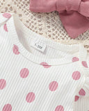 Baby Girl 3pcs Pink Polka Dot Print Bodysuit, 2-Layer Ruffle Skirt & Headband Set