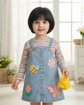 Baby Girl 2pc Striped Top & Floral Suspender Dress Set