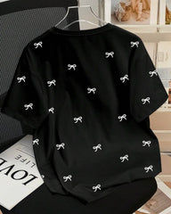 Regular Loose Bow Print Women T-Shirt - Summer