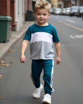 Blue Color-Block Short Sleeve T-Shirt And Pants Suit Summer