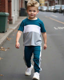 Blue Color-Block Short Sleeve T-Shirt And Pants Suit Summer