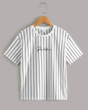 Tween Boy Bundle of 2 Drop Shoulder Letter & Striped Pattern T-Shirts