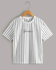 Tween Boy Bundle of 2 Drop Shoulder Letter & Striped Pattern T-Shirts