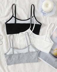 3pcs Tween Girls’ Comfortable Padded Bras – Black, White & Grey Set