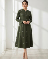 Women Floral Print Button Half Placket Long Sleeve Casual Dress