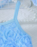Girls Baby Blue Floral Embroidery Top & Tulle Skirt 2-Piece Set