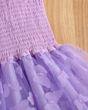 Girls 3D Purple Butterfly Embroidery Tulle Princess Dress