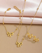 3pcs Elegant Stainless Steel Bow Pendant Necklace, Bracelet And Earrings Set