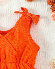 Baby Girl Summer Orange Color Cross Wrap V-Neck Sleeveless Romper