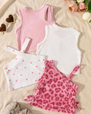 4pc Baby Girl Summer Outfit Set – White & Pink Tank Tops