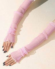 1 pair of Elegant Pleated Arm Sleeves for Women (Black, White, Purple, Grey, Pink)