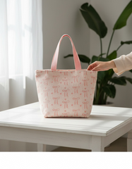 Pink Bow & Heart Print Travel Tote Bag
