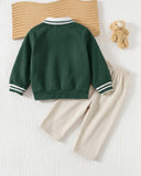 2pcs Baby Boy Green Polo Bear Shirt & Beige Winter Pants
