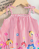 Baby Girl Pink Floral & Honey Bee Print Suspender Dress with Bow