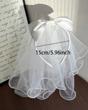 White Veil Pearl Bow Headband for Girls