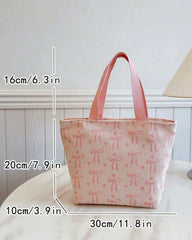 Pink Bow & Heart Print Travel Tote Bag