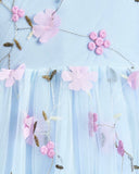 Sky Blue Puff Sleeve Formal Party Tulle Dress with Cinched Waist
