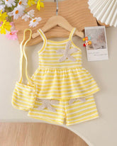 Baby Girl Pineapple Striped Camisole & Shorts Set with Matching Bag