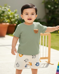 Baby Boy Bear Green Ribbed Summer Set