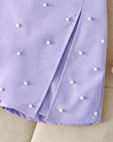 Girls 2-Piece 3D Purple Bow Beaded Outfit Set – Cap Sleeve Top & Beaded Slit Shorts