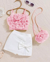 3pc set Baby Pink bow shirt, Shorts and Bag