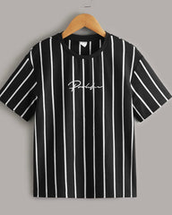 Tween Boy Bundle of 2 Drop Shoulder Letter & Striped Pattern T-Shirts