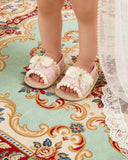 Girls’ Bow Buckle Canvas Sandals (Beige and Pink)