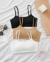 3pcs Tween Girls’ Comfortable Padded Bras – Black, White & Skin Set