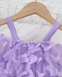 Girls’ Off-Shoulder Purple Butterfly Applique Mesh Dress