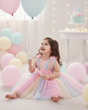 Girls’ Colorful 3D Floral Mesh Party Dress | Elegant Summer Occasion Dress