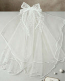 White Veil Pearl Bow Headband for Girls - Type 2